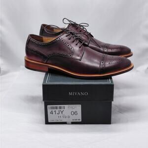 Mivano Mens Dress Shoes Size 11.5D Burgundy Oxford Leather Classic Wedding Party